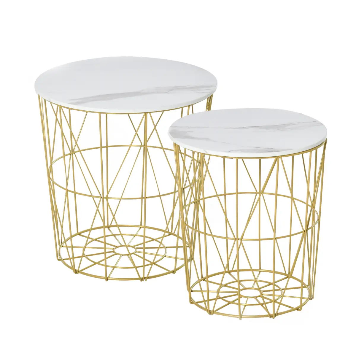HOMCOM HOMCOM Set of 2 Nesting End Tables Side Tables w/ Basket Removable Top, White - Nest of Tables