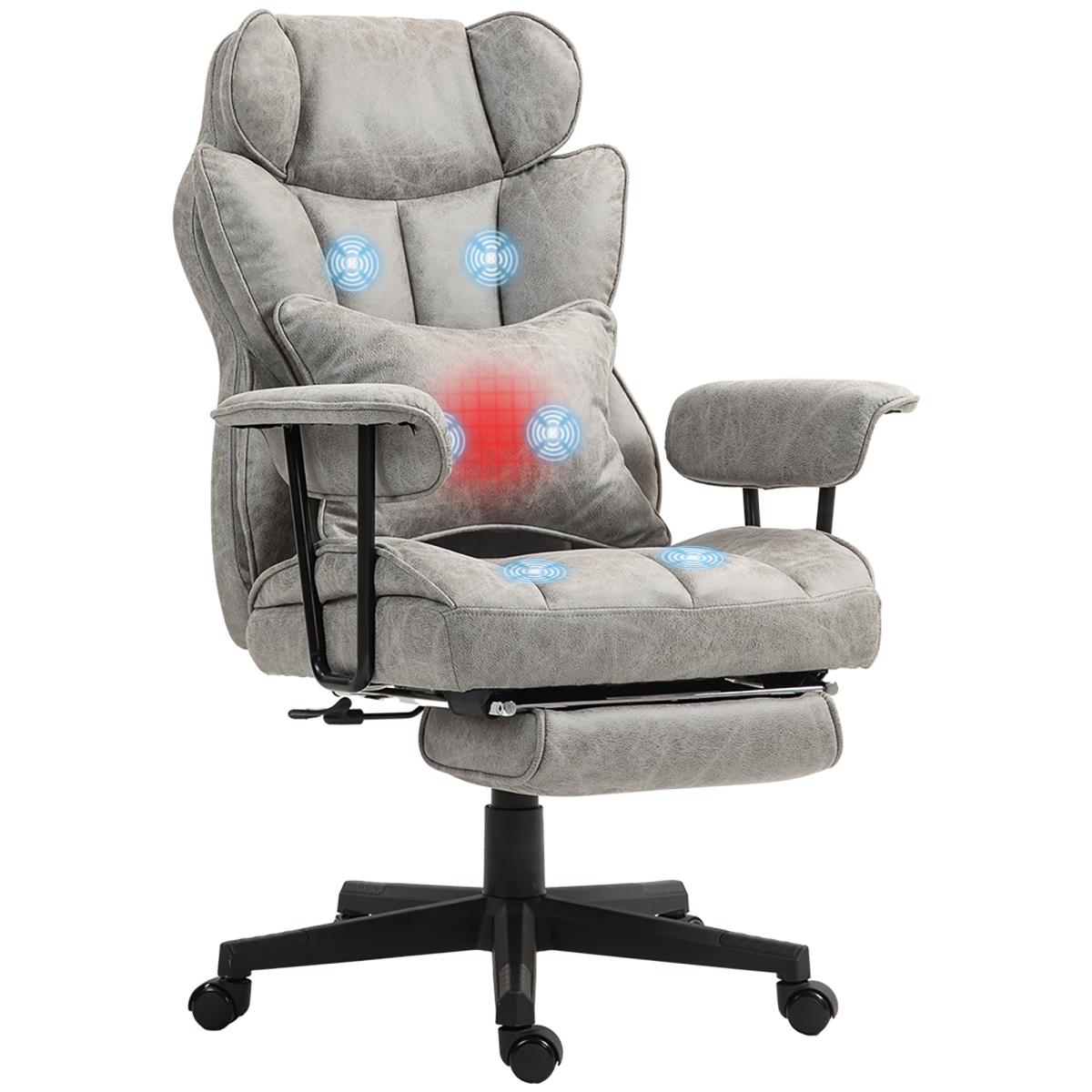 HOMCOM Massage Office Chair Compact Heated Recliner in gray with six-point vibration massage across key areas and eight modes.