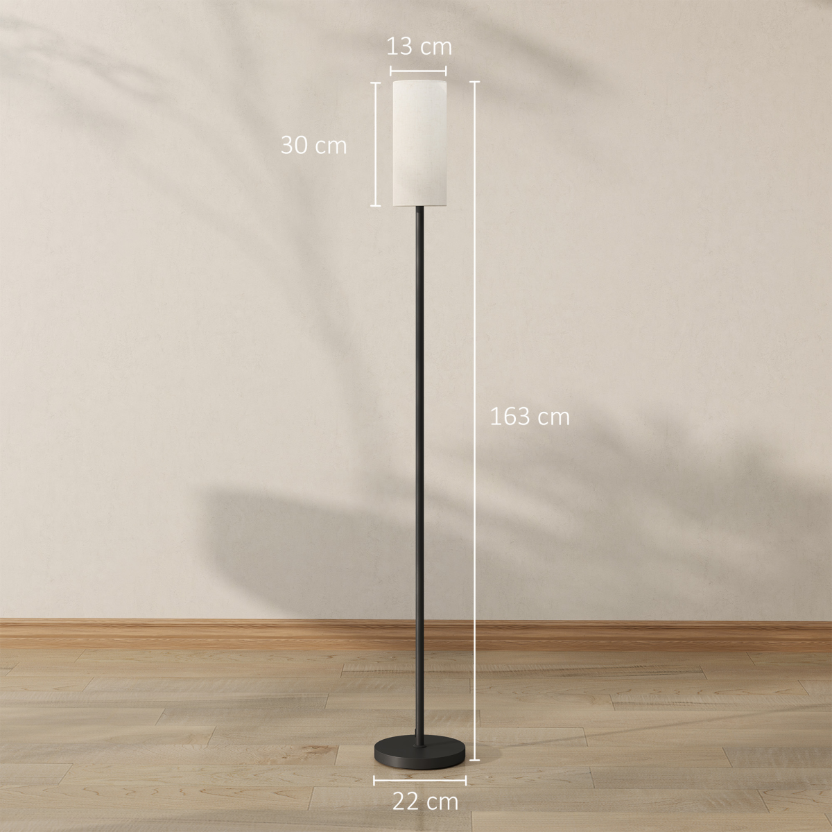 Modern Floor Lamp With Linen Shade 163cm Tall 22cm Base Foot Switch Easy Assembly LED Or Halogen Compatible - N/A - Home Symphony