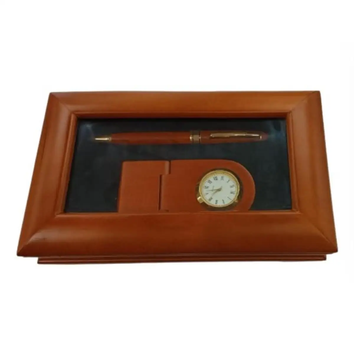 IMPERIAL Imperial Desk Clock with Wood Matt Brown Gold Trim Ball Pen IMP69 Clock Gift Set - CLEARANCE NEEDS RE-BATTERY & Refill - Clock