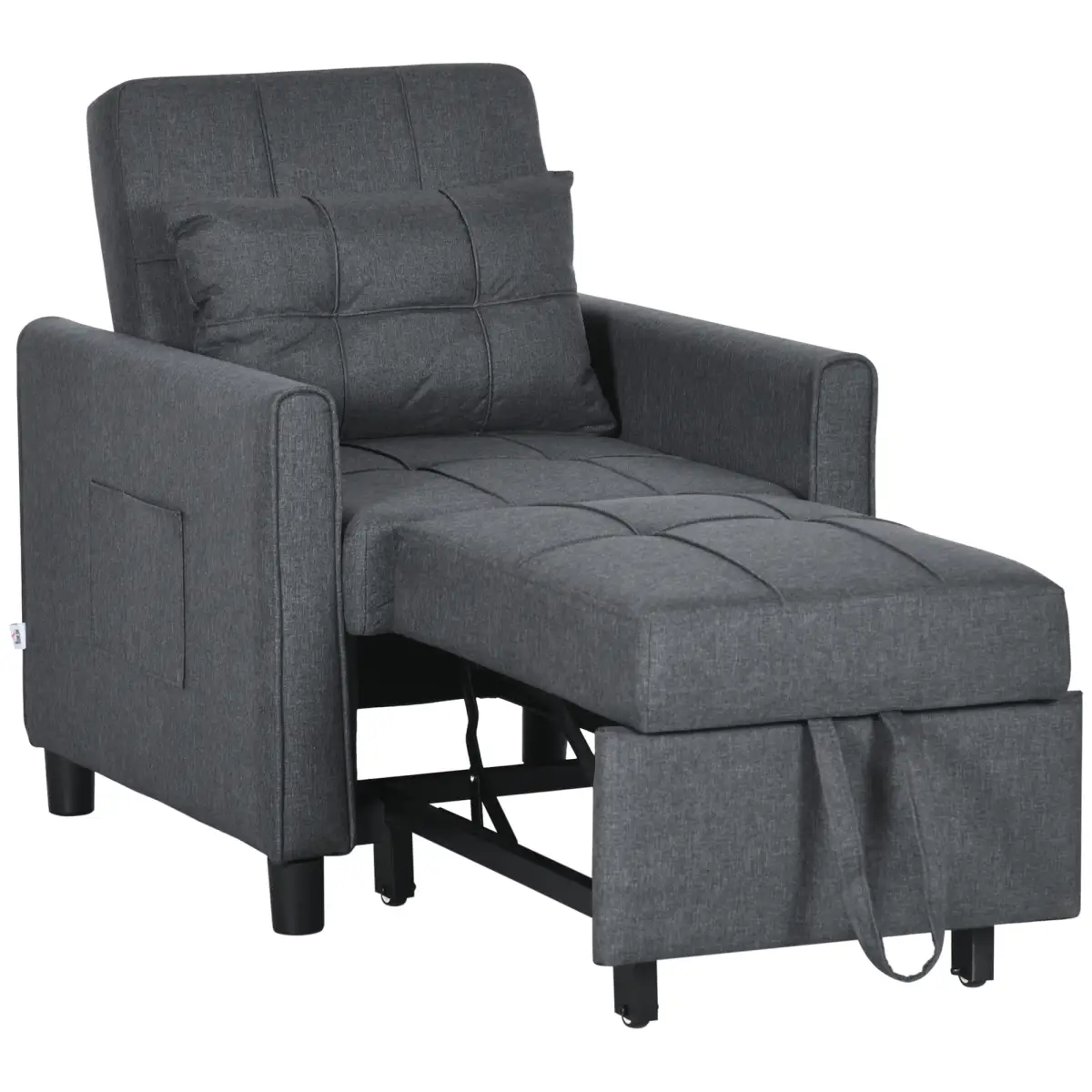 HOMCOM HOMCOM Pull Out Chair Bed, Sleeper Chair with Pillow, Side Pockets, Grey - Sofa Bed