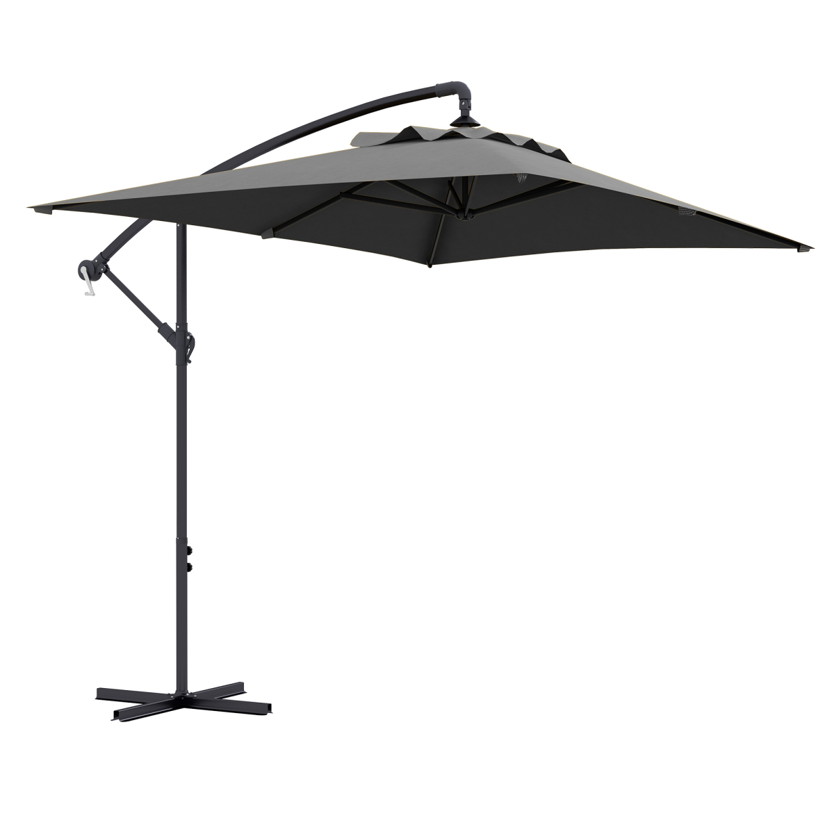 Outsunny Outsunny 3 m Cantilever Parasol with Cross Base, Crank Handle, 6 Ribs, Grey - Parasol
