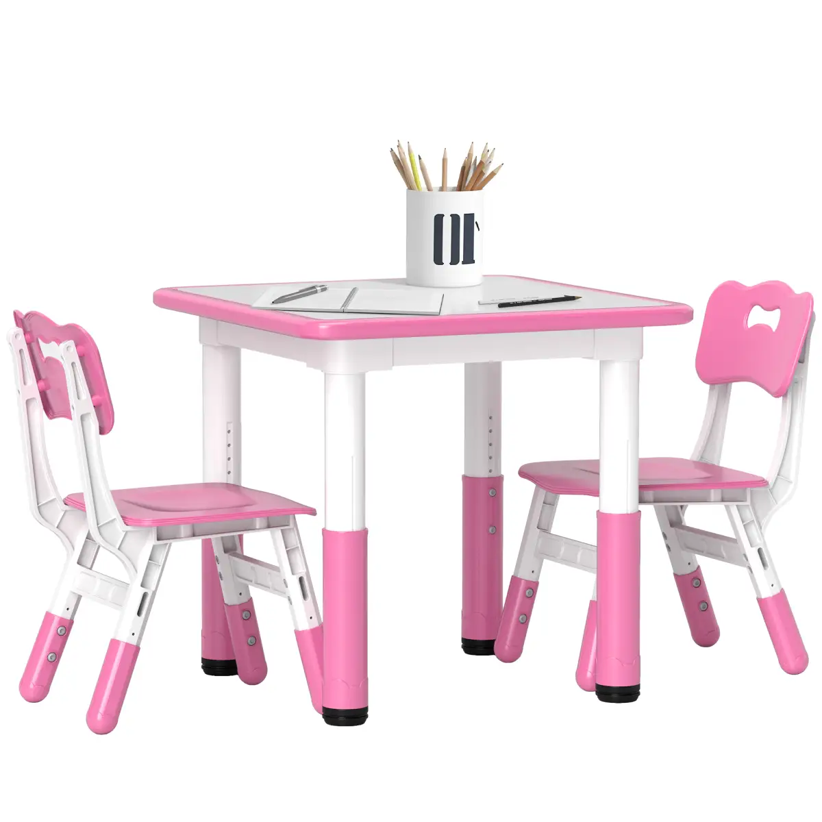 AIYAPLAY AIYAPLAY 3 Pcs Height Adjustable Kids Table and Chair Set for Playroom - Pink - Picnic Tables