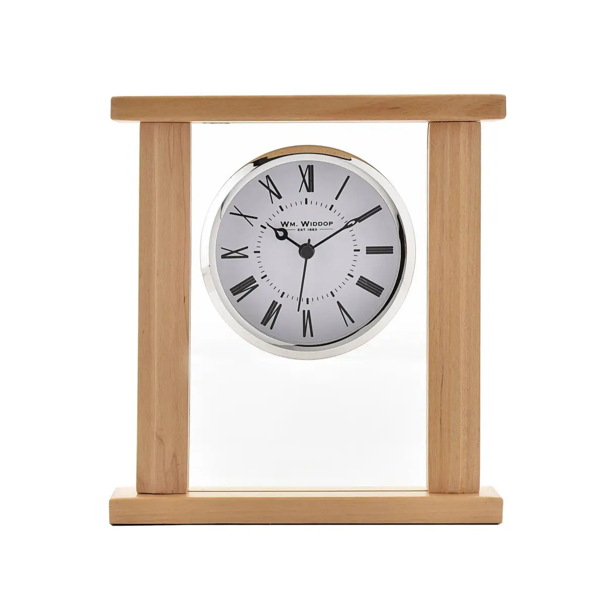 WIDDOP Wm.Widdop Wood & Glass Mantel Clock Roman Dial Silver Bezel W2771 - Clock