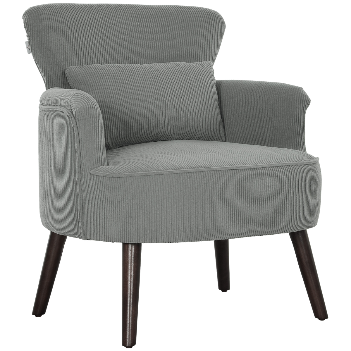 HOMCOM grey corduroy wingback armchair with plush cushions and dark wooden legs.