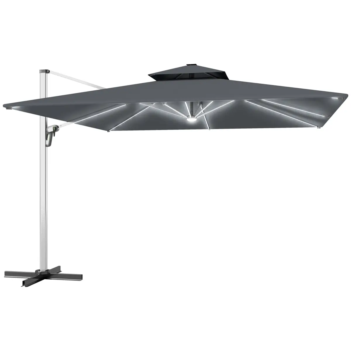 Outsunny Outsunny Garden Cantilever Parasol, Patio Umbrella w/ Solar LED Lights, Grey - Parasol