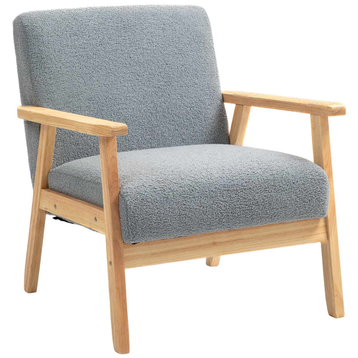 HOMCOM Accent Chair Wide Seat Cashmere Cushion Living Room in grey fabric with a solid pine wood frame