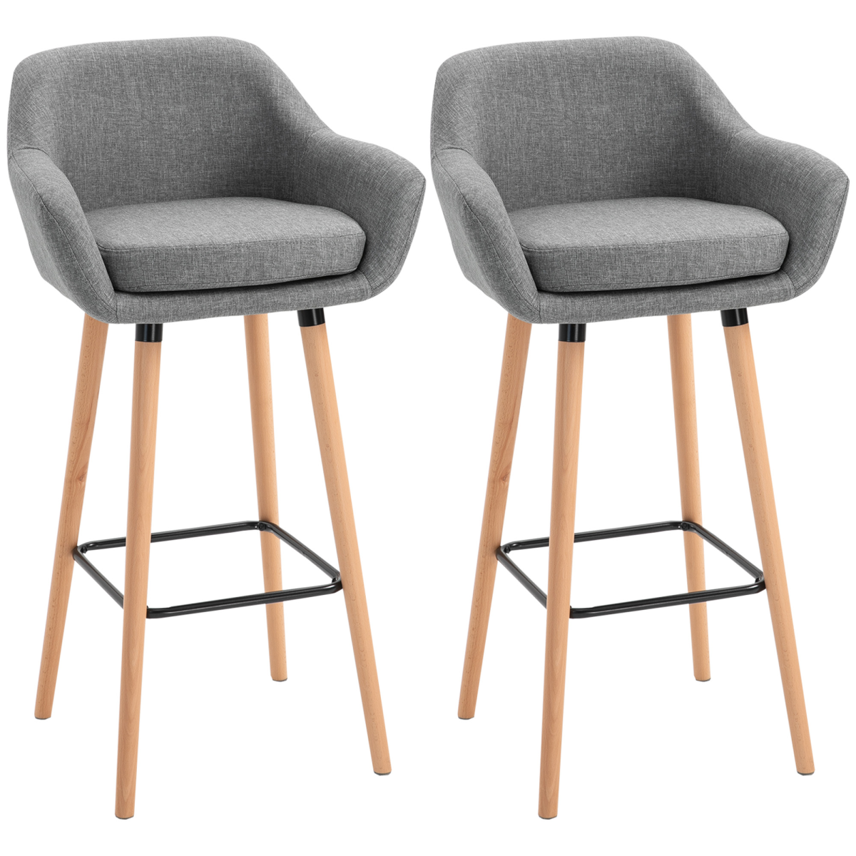 2 PCs Modern Upholstered Fabric Bucket Seat Bar Stools w/ Solid Wood Legs Grey - Unbranded - Home Symphony