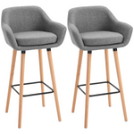 2 PCs Modern Upholstered Fabric Bucket Seat Bar Stools w/ Solid Wood Legs Grey - Unbranded - Home Symphony