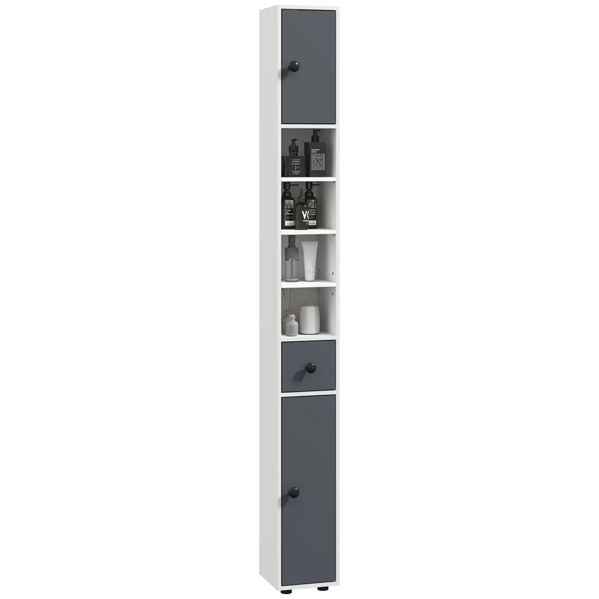 kleankin kleankin Slim Bathroom Cabinet, Toilet Roll Storage w/ Open Shelves, Grey - Display Cabinet
