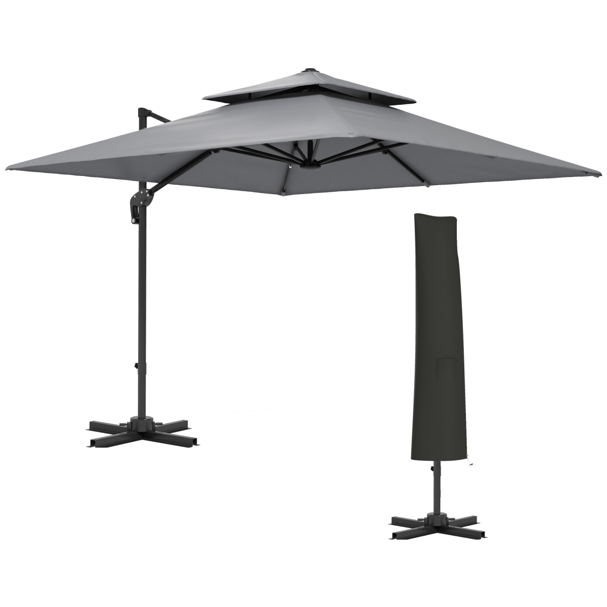 Outsunny Outsunny 360° Cantilever Parasol Roma Umbrella w/ Base Weights, Light Grey - Parasol