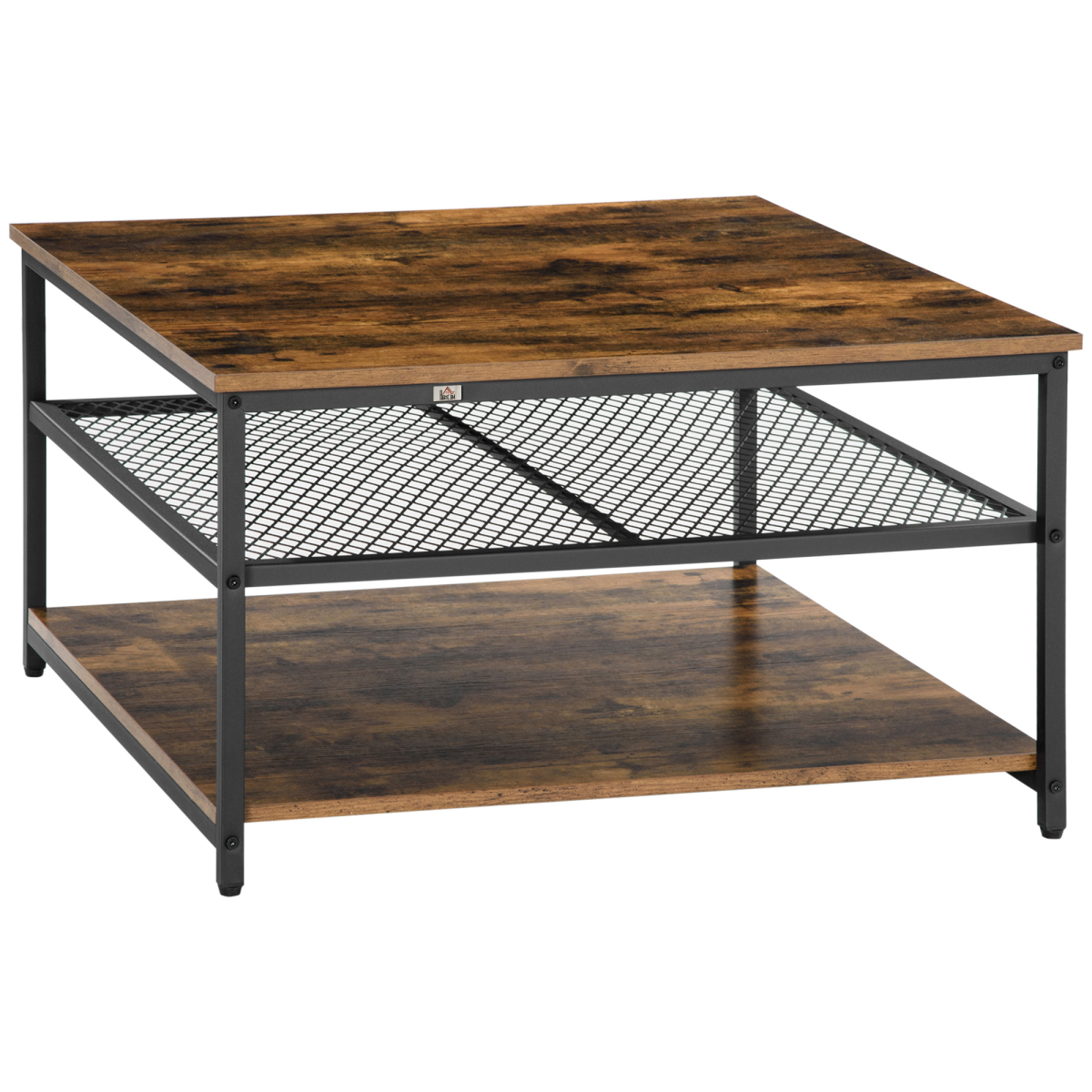 HOMCOM Industrial Coffee Table 3-Tier Storage