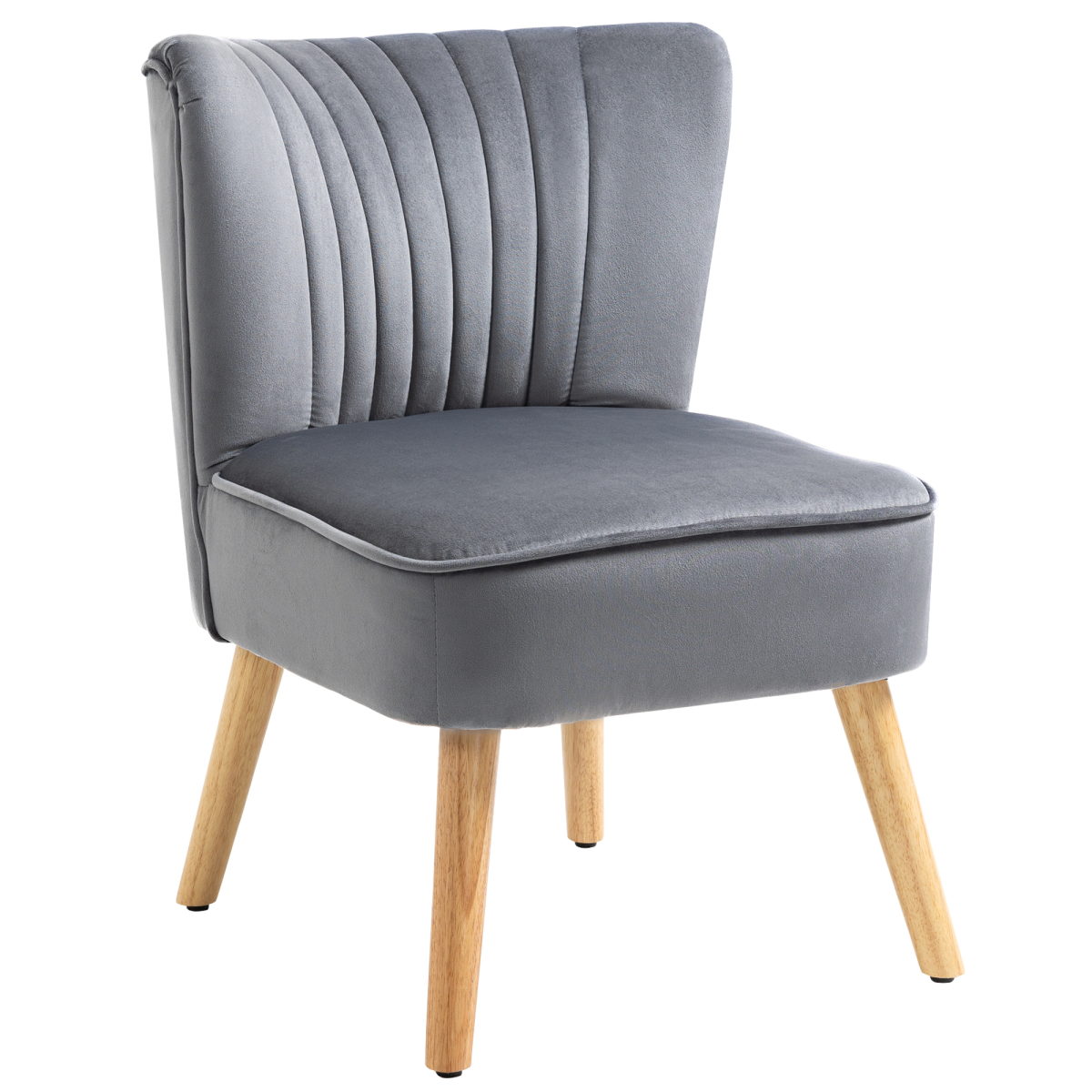 HOMCOM Velvet Accent Tub Chair Soft Upholstery Living Room in grey velvet with wooden legs.