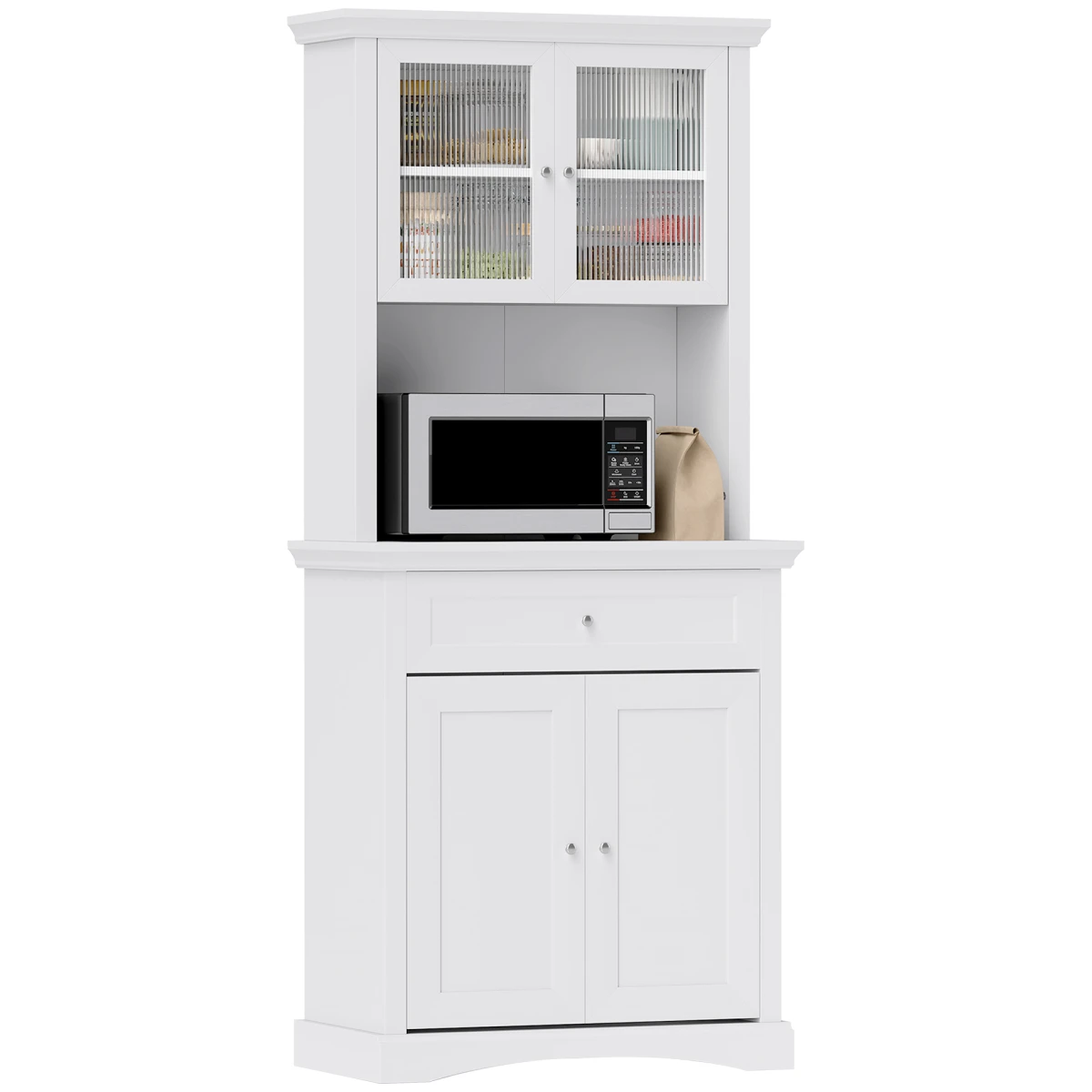 HOMCOM HOMCOM Kitchen Cupboard Storage Cabinet Tall With Drawer Glass Doors Adjustable Shelves For Kitchen Organization - Chest of Drawers