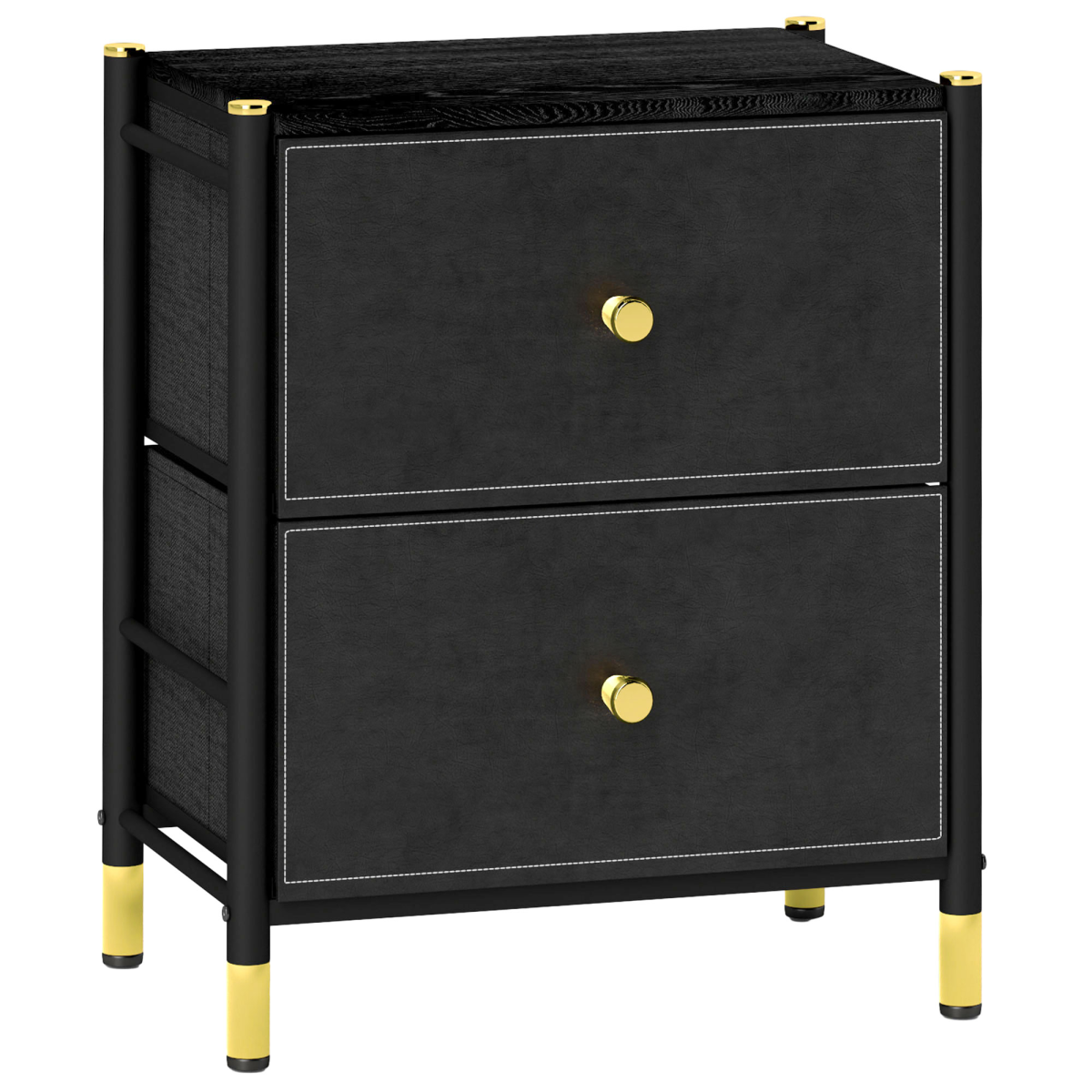 HOMCOM Nightstand PU Leather Two Drawer Bedroom - HOMCOM - Home Symphony
