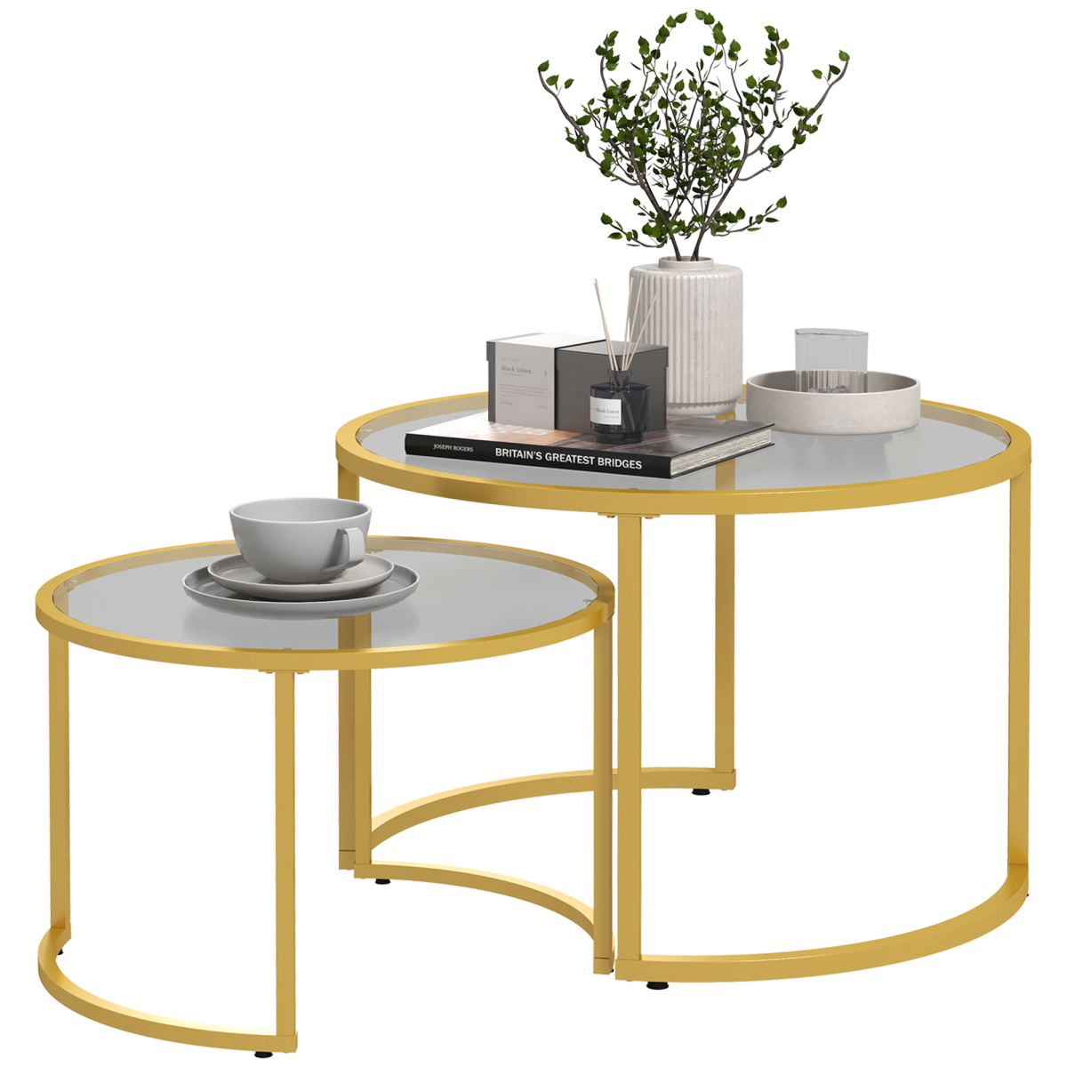 HOMCOM Nesting Tables GlassTop TwoSize LivingRoom - HOMCOM - Home Symphony