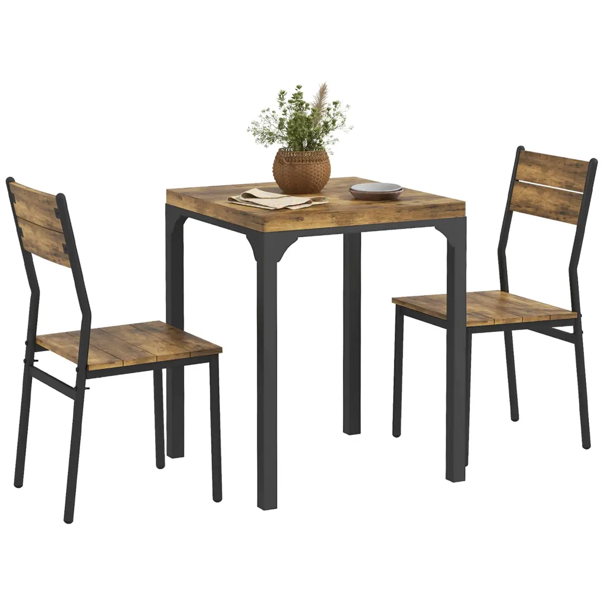 HOMCOM HOMCOM 3 Pcs Compact Dining Table 2 Chairs Set Rustic Brown - Dining Set