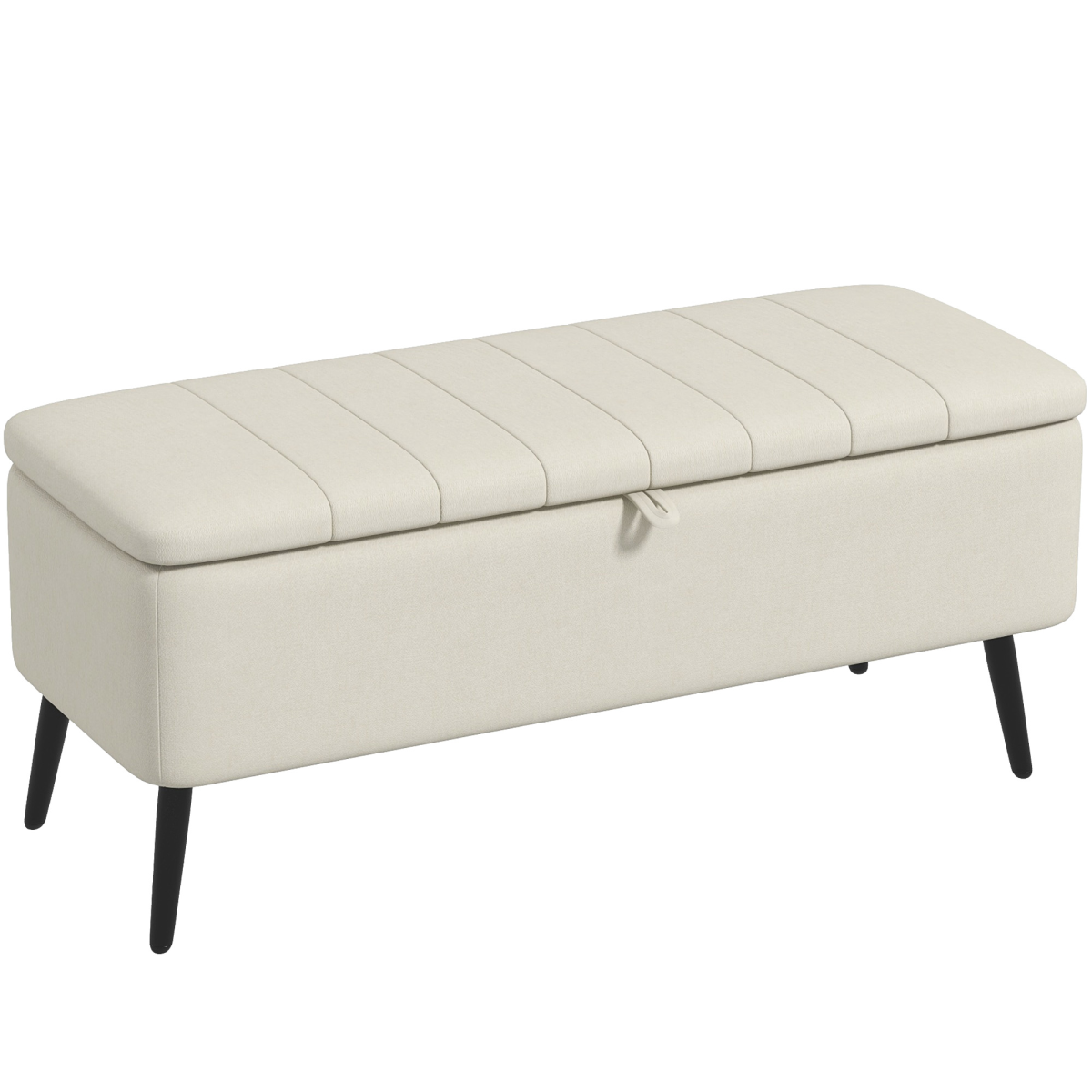 HOMCOM Storage Ottoman Bench Compact Linen Cream White With Under Seat Storage And Padded Lid For Living Room - HOMCOM - Home Symphony