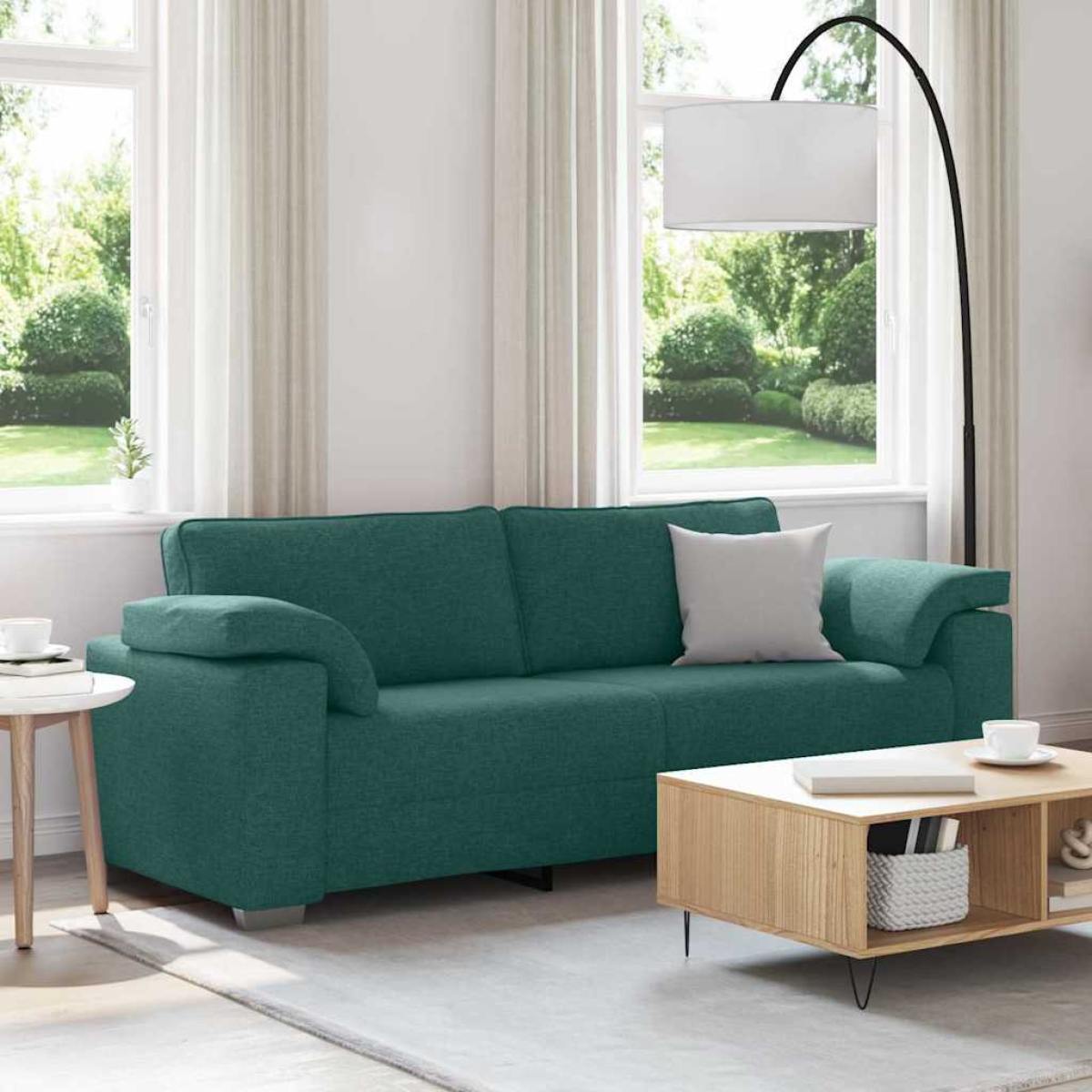 VidaXL Sofa 219 x 77 x 82 cm Dark Green Fabric With Cushion For Modern Living Rooms - vidaXL - Home Symphony