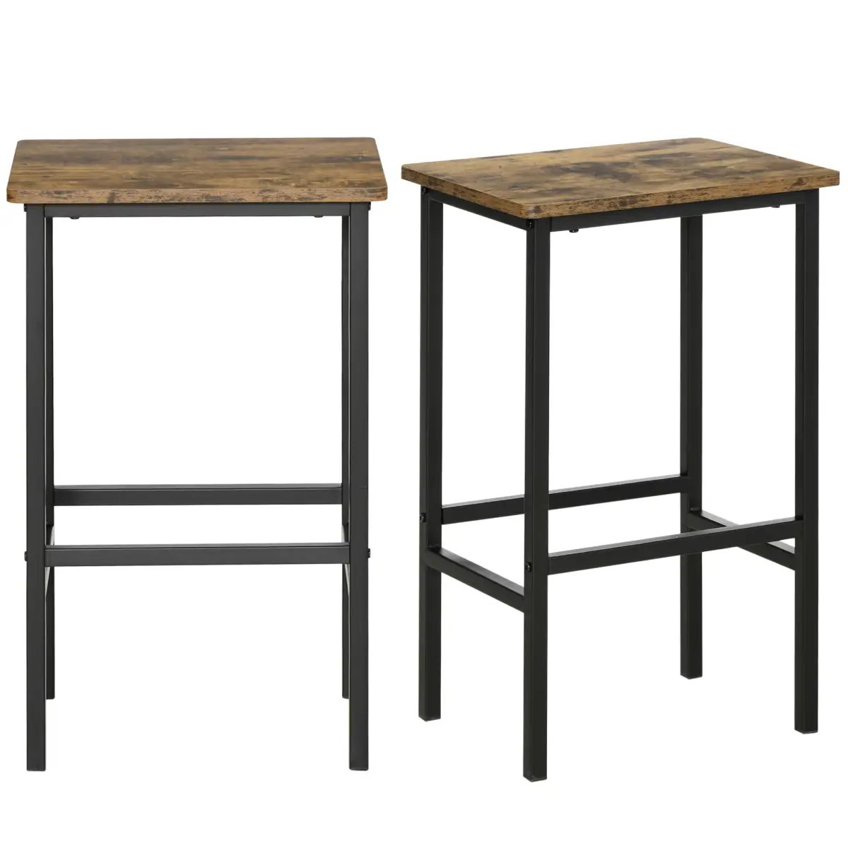 HOMCOM Set of 2 Kitchen Breakfast Bar Chairs with Footrest, Rustic Brown - Bar Stool