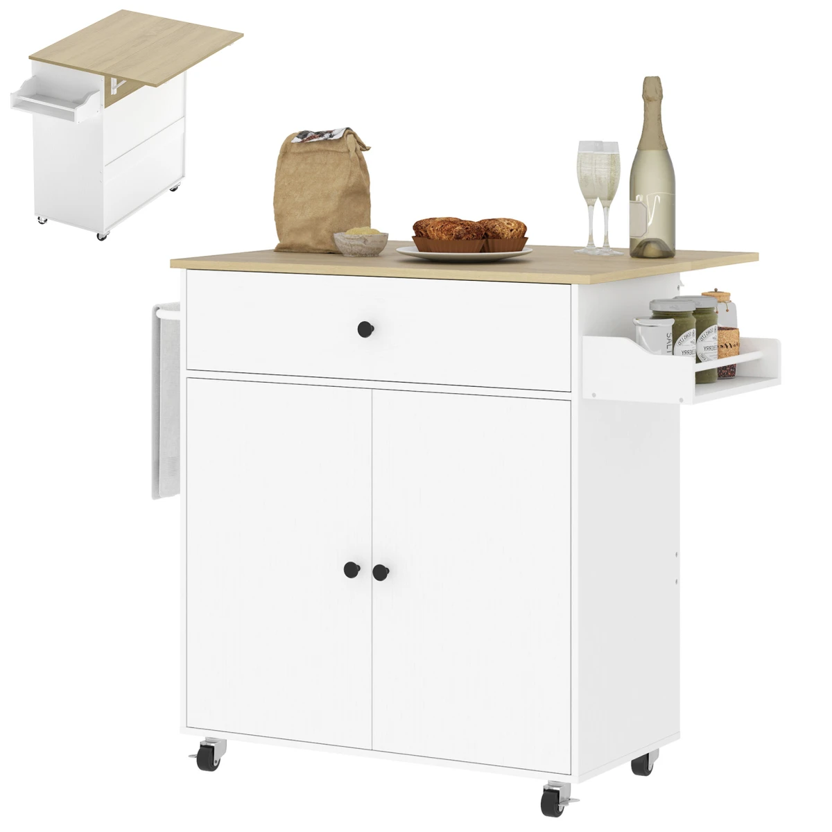 HOMCOM Homcom Compact Kitchen Island Drop Leaf White Oak for Home - Dining Table