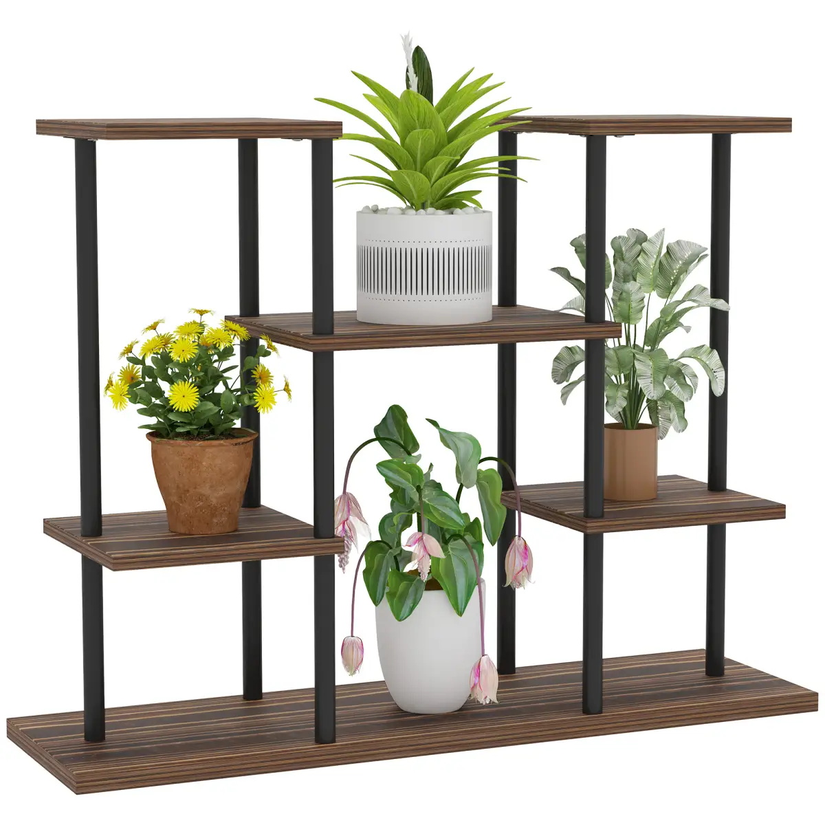 Outsunny Outsunny 4 Tiered Metal Flower Shelf Display Rack, Carbonised Finish - Wine Rack