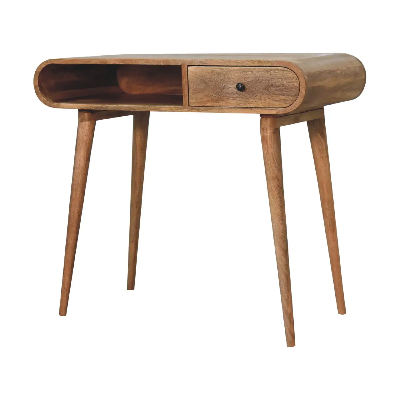 Artisan Furniture Artisan Furniture Solid Wood Curved Oak-ish Writing Desk, 1 Drawer & 1 Shelf, Beige - Desk