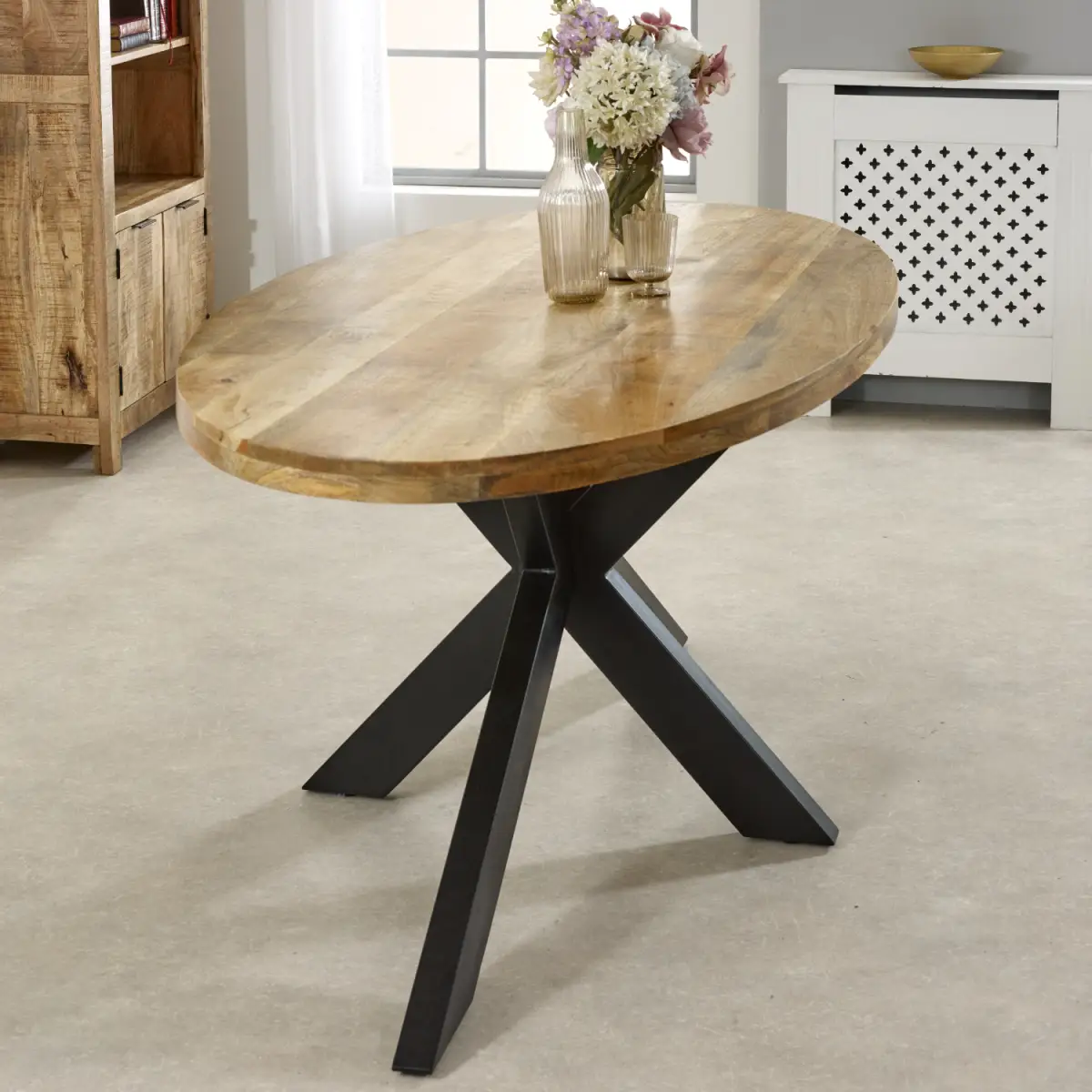 Indian Hub Surrey Solid Wood & Metal Oval Dining Table 6-8 Seater - Dining Table