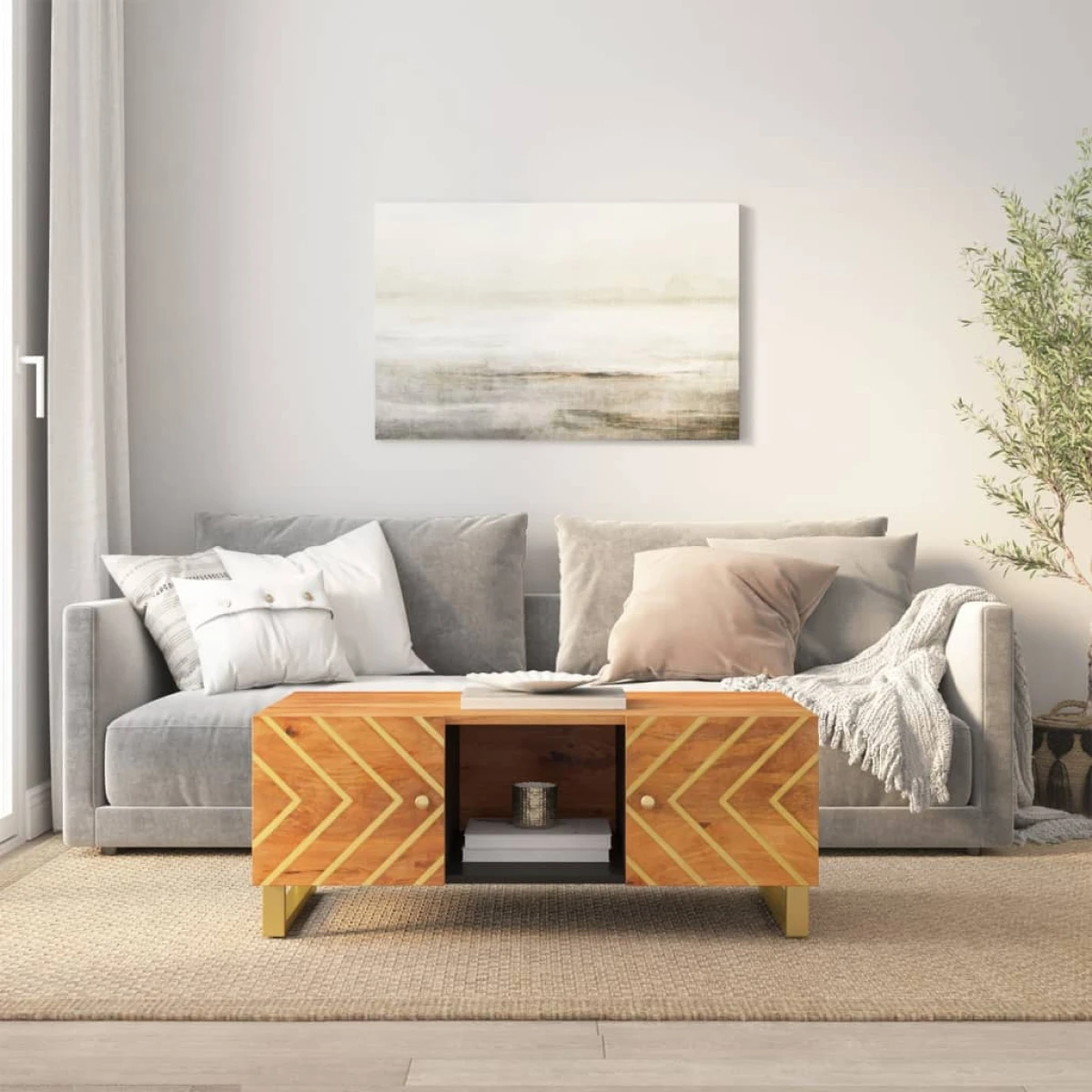 VidaXL Coffee Table 100x54x40 Cm Solid Mango Wood Chevron Inlay Living Room Decor by vidaXL