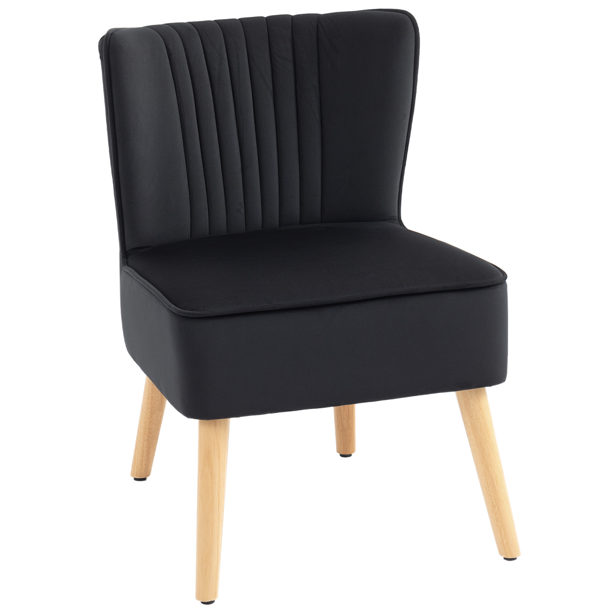 HOMCOM Velvet Tub Chair Compact Padding For Living Room in black velvet with wooden angled legs