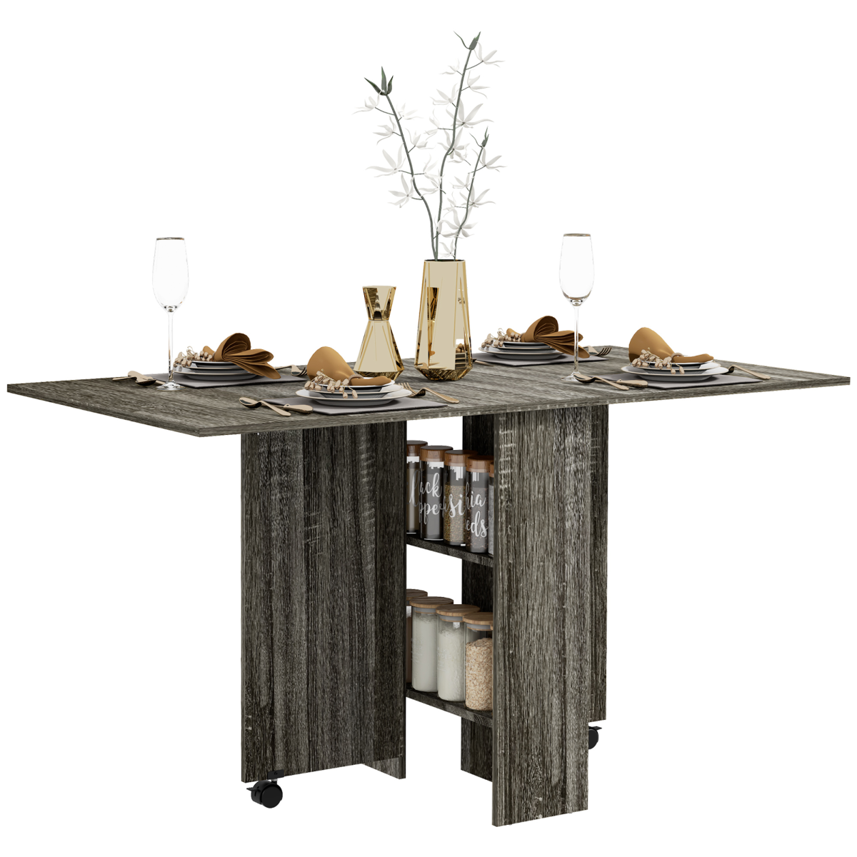 HOMCOM Drop Leaf Table Compact Grey With Wheels For Dining - AIYAPLAY - Home Symphony