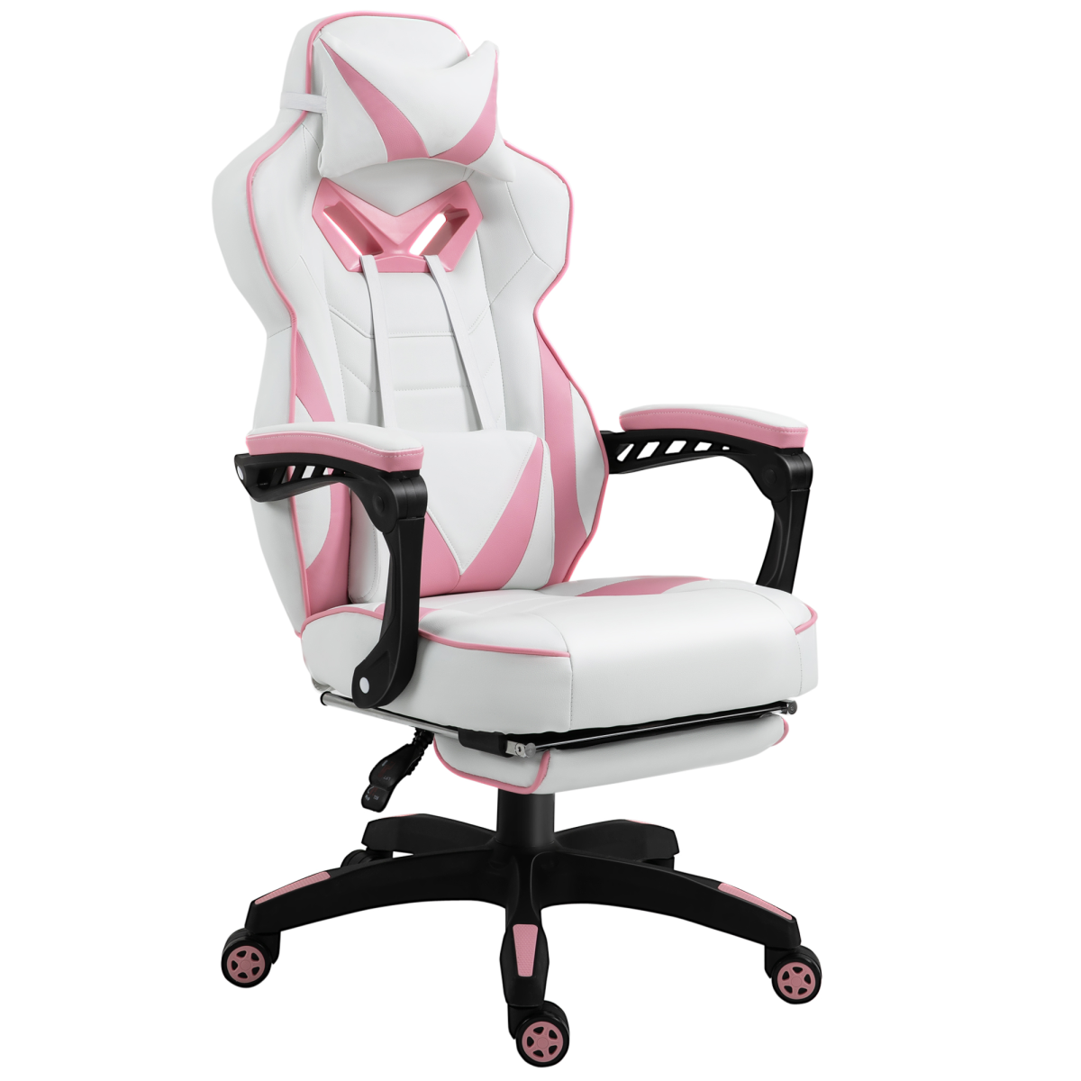 Gaming Chair Ergonomic Reclining w/ Manual Footrest Wheels Stylish Office Pink - Vinsetto - Home Symphony