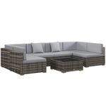 Outsunny Outsunny 7PC Rattan Garden Furniture Set Coffee Table Buckle Structure, Grey - Garden Sofa Sets