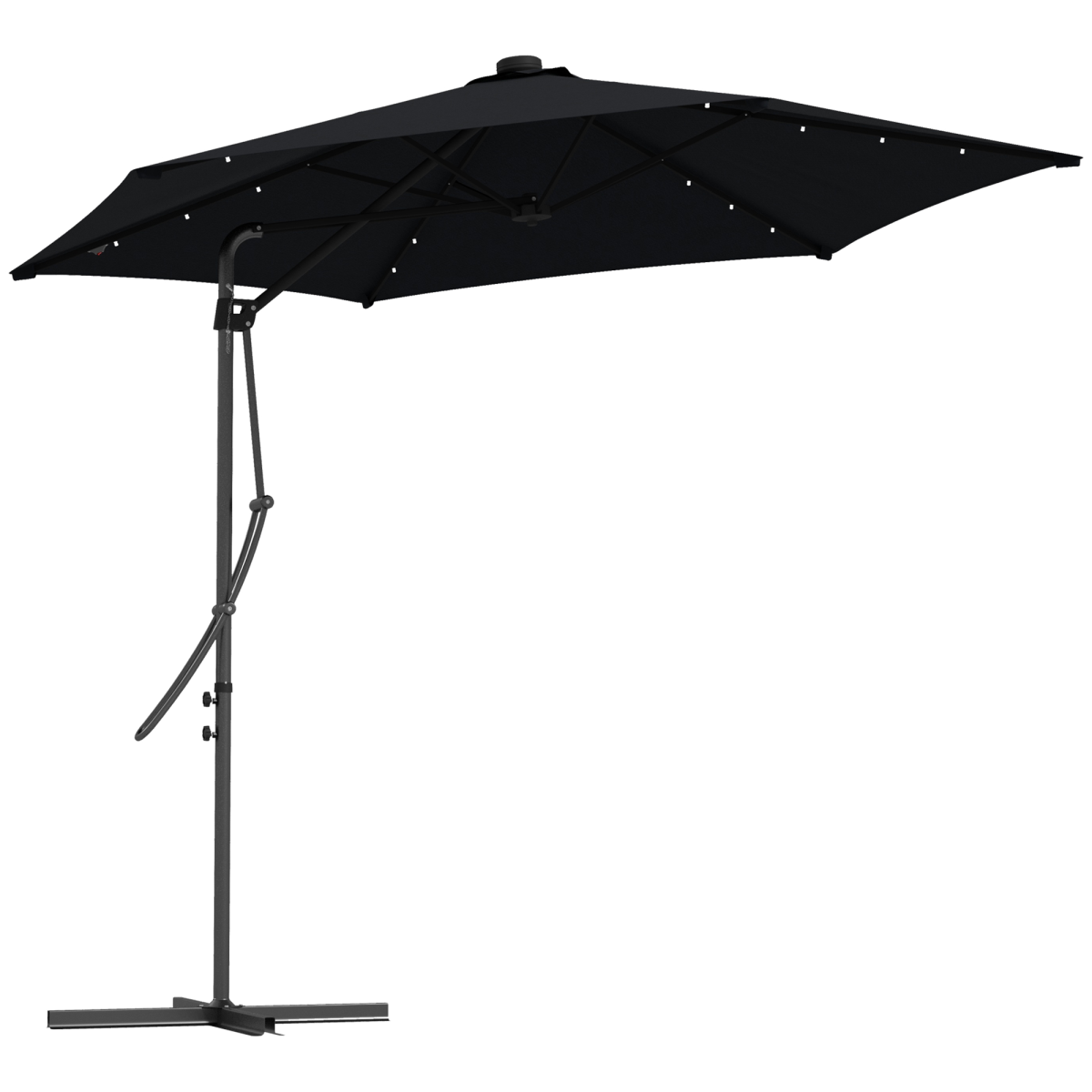 Outsunny Outsunny 3(m) Cantilever Garden Parasol Umbrella W/ Solar LED and Cover, Black - Parasol