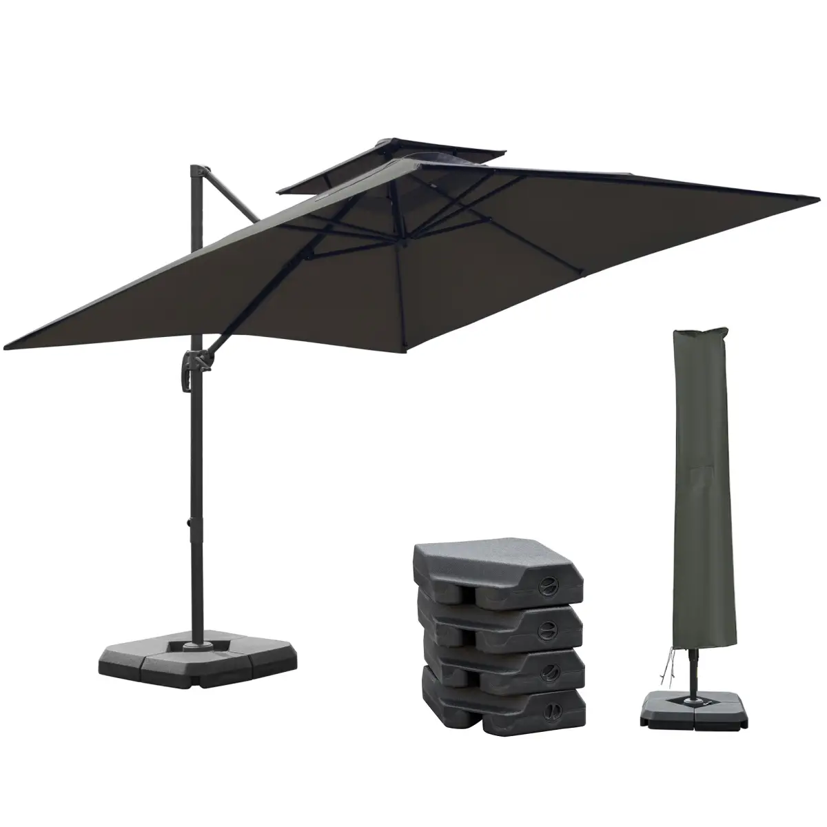 Outsunny Cantilever Parasol Roma Base Weights Kit 360 Degree With Cover For Outdoor Patios - Unbranded - Home Symphony