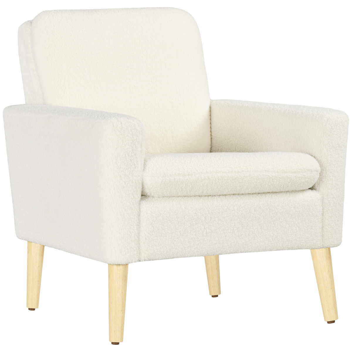 HOMCOM Teddy Armchair Cream Wide Seat With Wood Legs Home cosy cream teddy fabric with wood legs