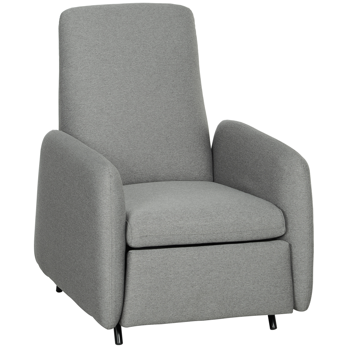 HOMCOM Push Back Recliner Chair Medium Footrest Bedroom in grey fabric with built-in footrest.