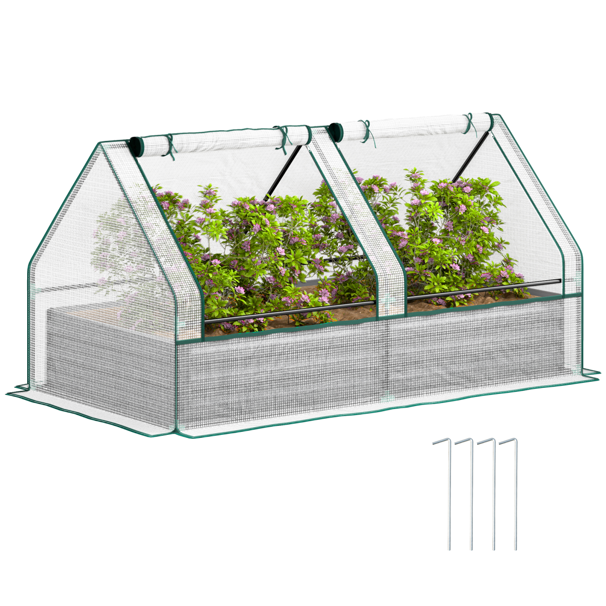 Outsunny garden bed planter box with greenhouse cover on a galvanized steel frame and 10cm edge for soil embedding.
