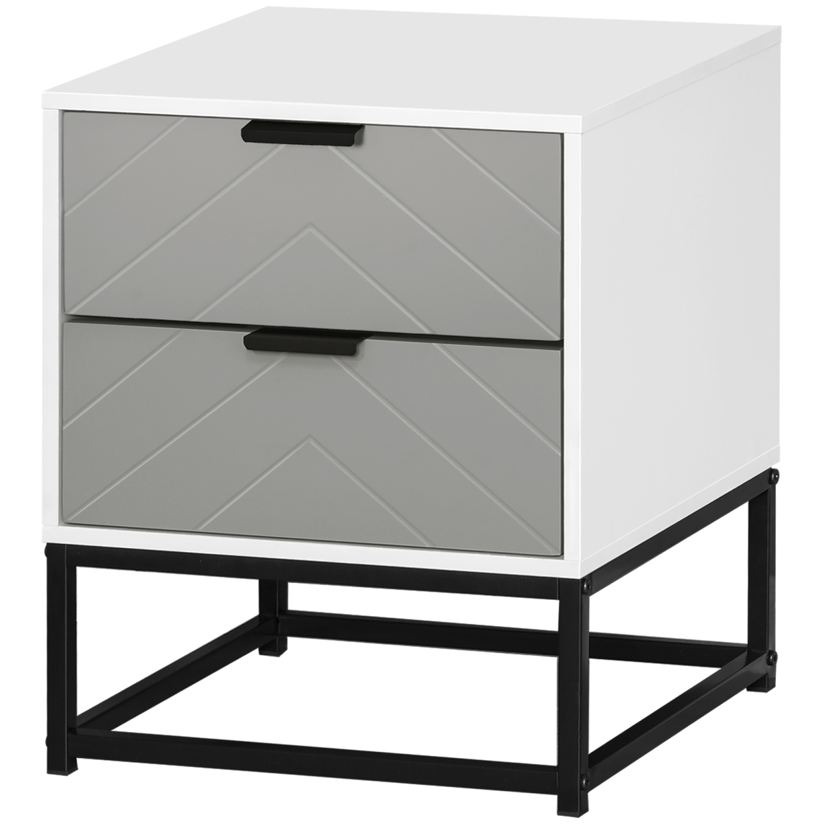 Premium Bedside Cabinet Compact With Chevron Pattern Drawers And Metal Base For Bedroom Storage - HOMCOM - Home Symphony