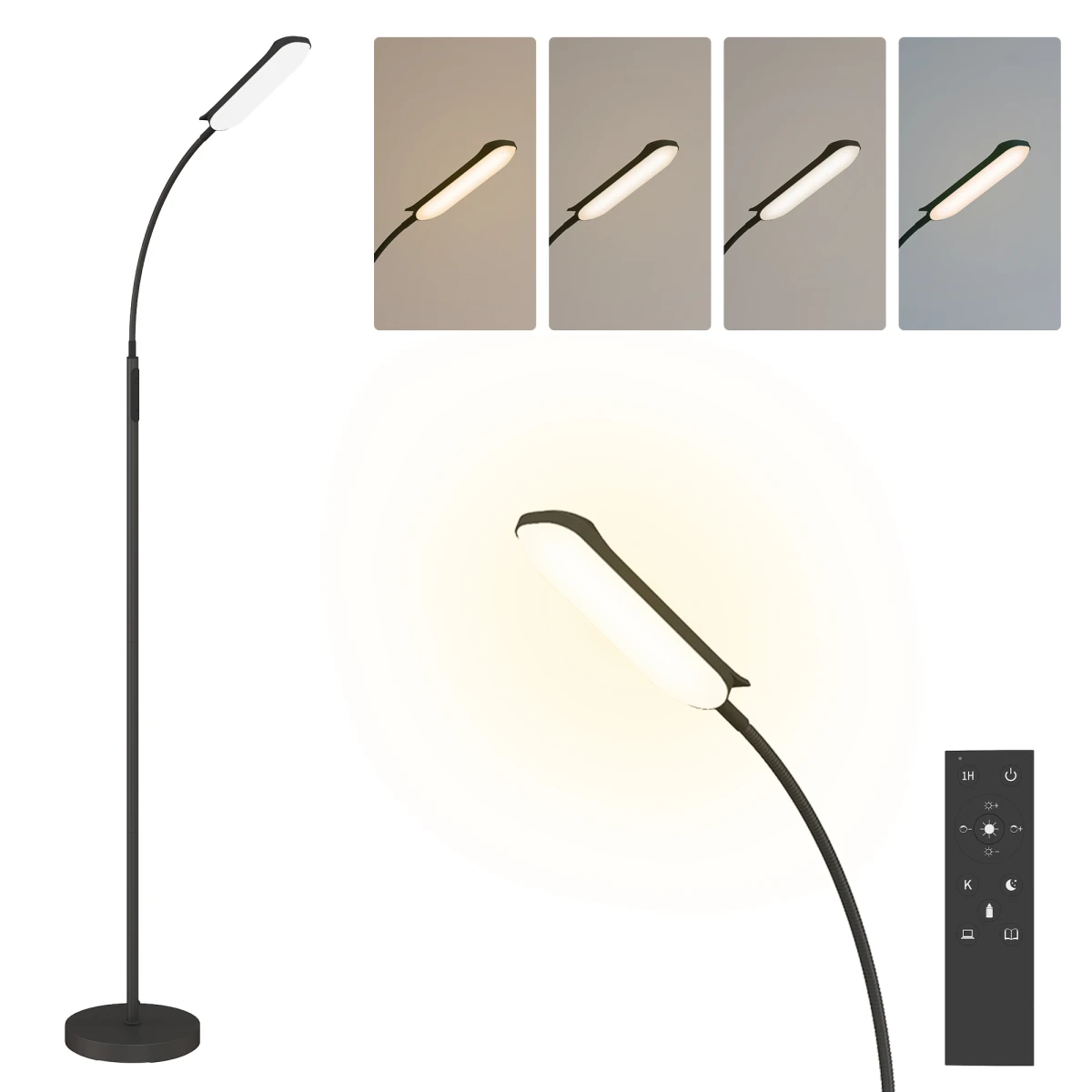 HOMCOM LED Floor Lamp with Magnetic Remote Control for Living Room by HOMCOM