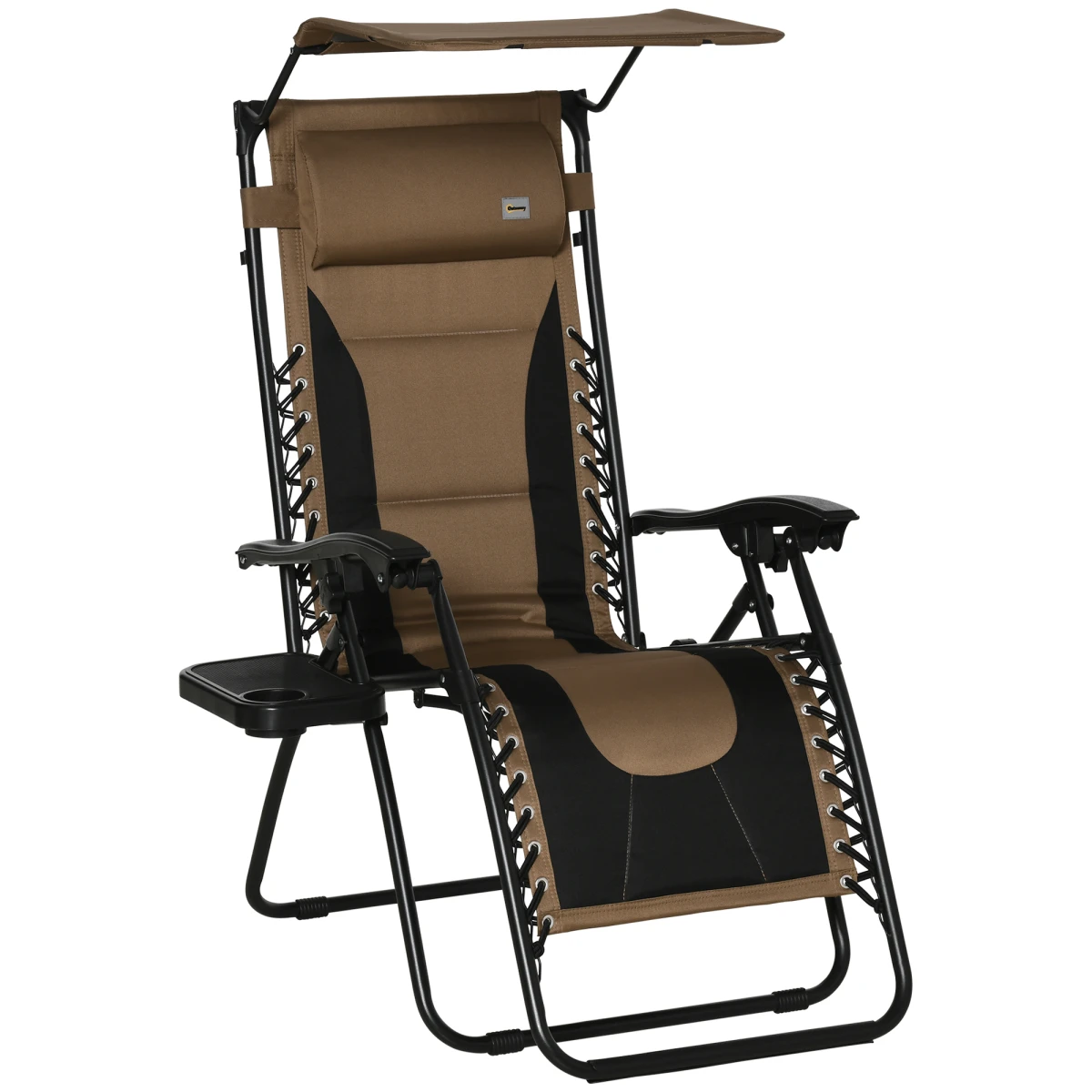 Outsunny Zero Gravity Lounger Chair Full Size Lockable Recline Canopy Shade Cup Holder Tray Outdoor Patio Relaxation - Sun Lounger
