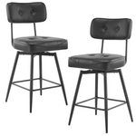 2 Pcs Black PU Swivel Bar Stools with Button-Tufted Backrest and Metal Legs - N/A - Home Symphony