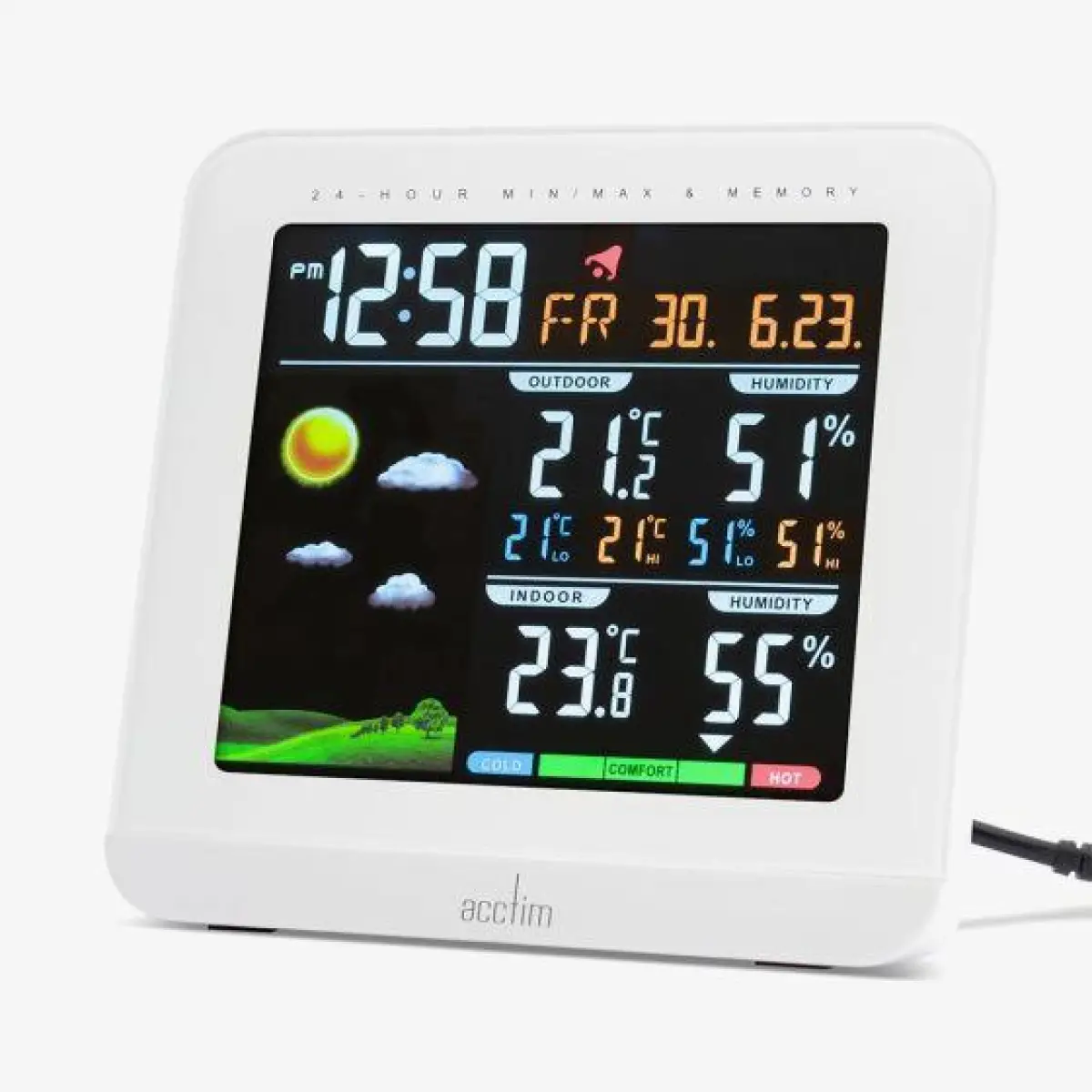 Acctim Acctim Wyndham Display Black 6 in 1 Barometric Weather Station with Outdoor Sensor Temperature Humidity Alarm Clock - Clock