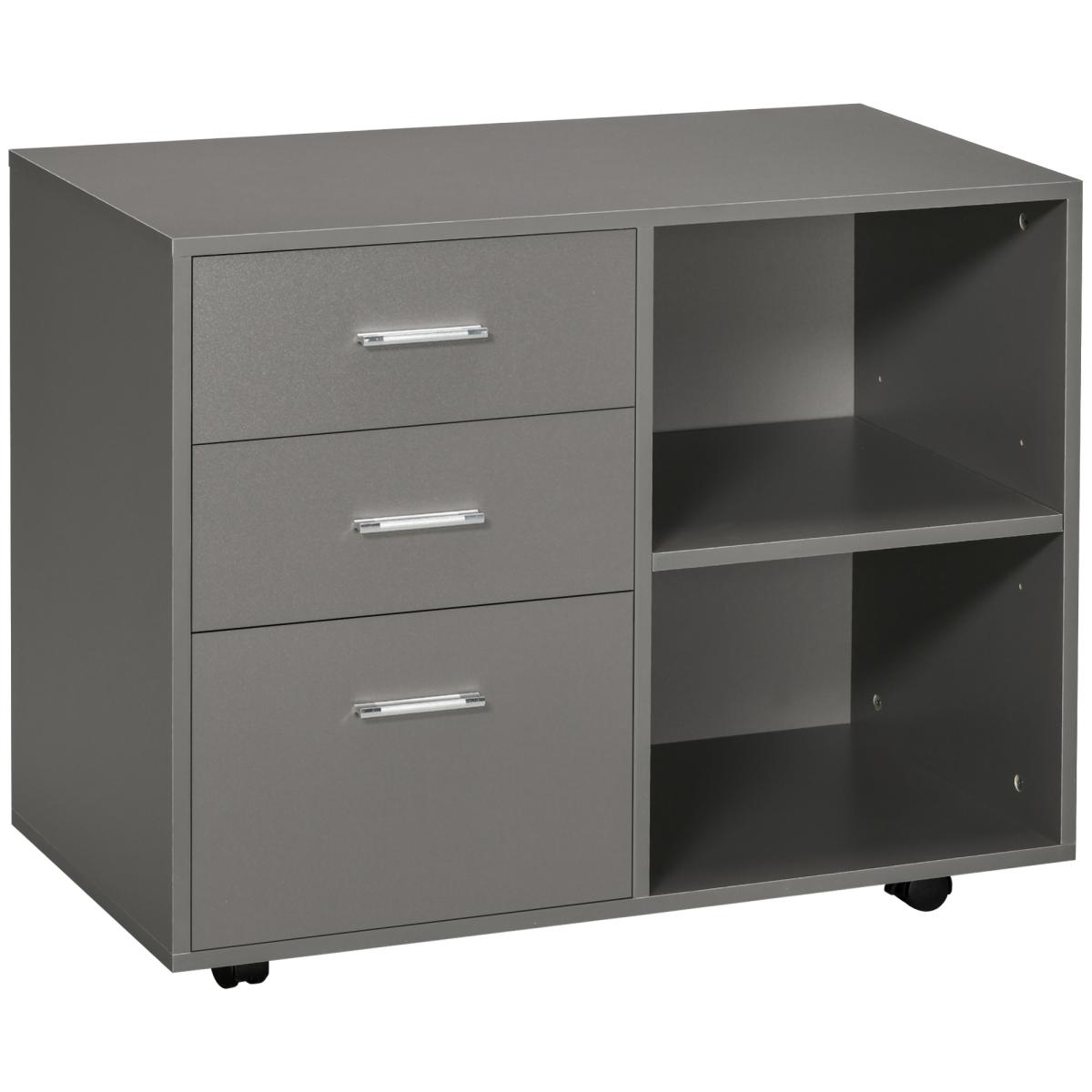 Sturdy Grey Freestanding Storage Cabinet With 3 Drawers And 2 Shelves On Wheels For Home Office