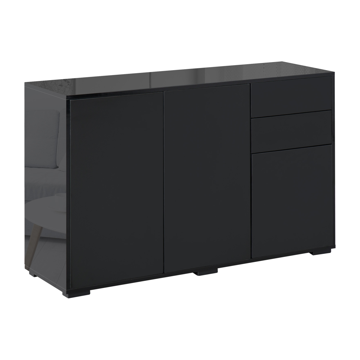 Premium Side Cabinet 72W x 18D x 30H Glossy Top Matte Fronts With 2 Doors And 2 Drawers For Home Office - Unbranded - Home Symphony
