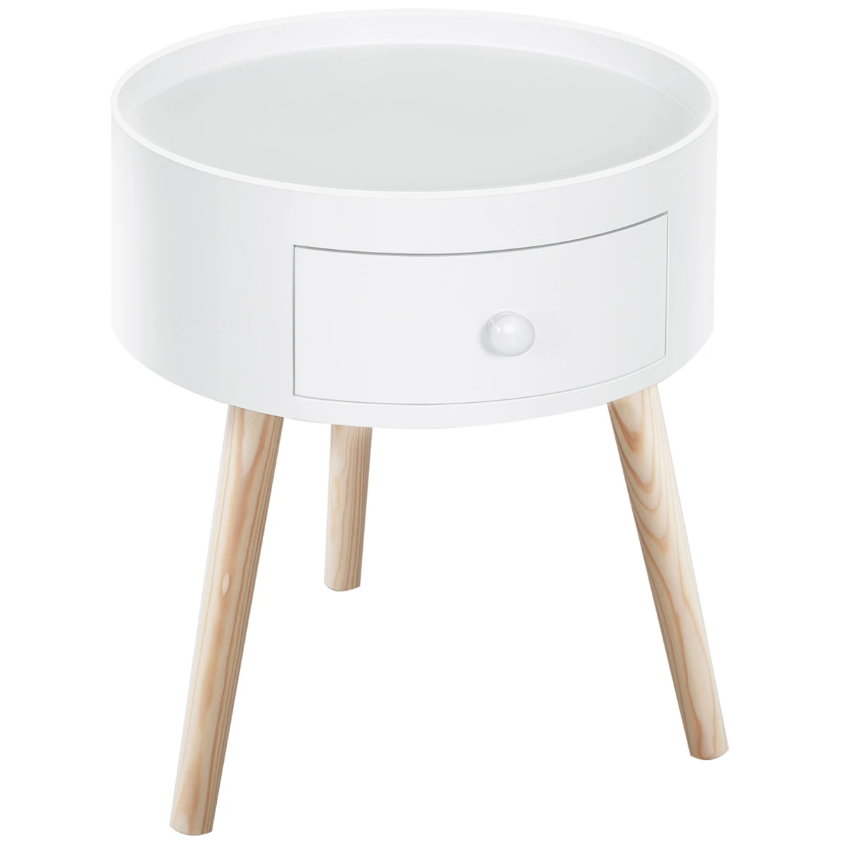 HOMCOM White Round Coffee Table 38x45cm Safe Edges Kids - Coffee Table