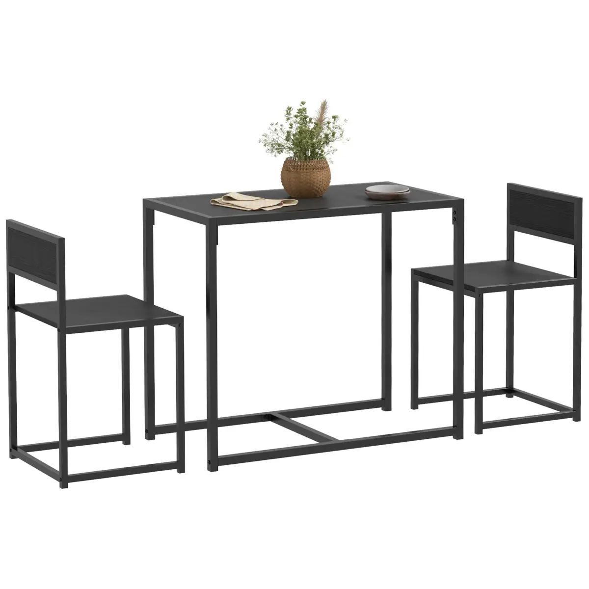 HOMCOM HOMCOM 3 Piece Dining Table Set with Metal Frame, Black - Dining Set
