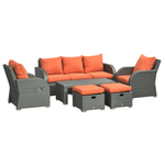 Outsunny Outsunny 6pc Padded Outdoor Rattan Wicker 3-Seat Sofa Recliner Footstool Table - Garden Set
