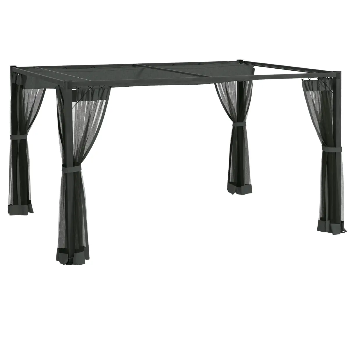 Outsunny Outsunny 3 x 4m Pergola with Retractable Roof and Netting, Dark Grey - Gazebos