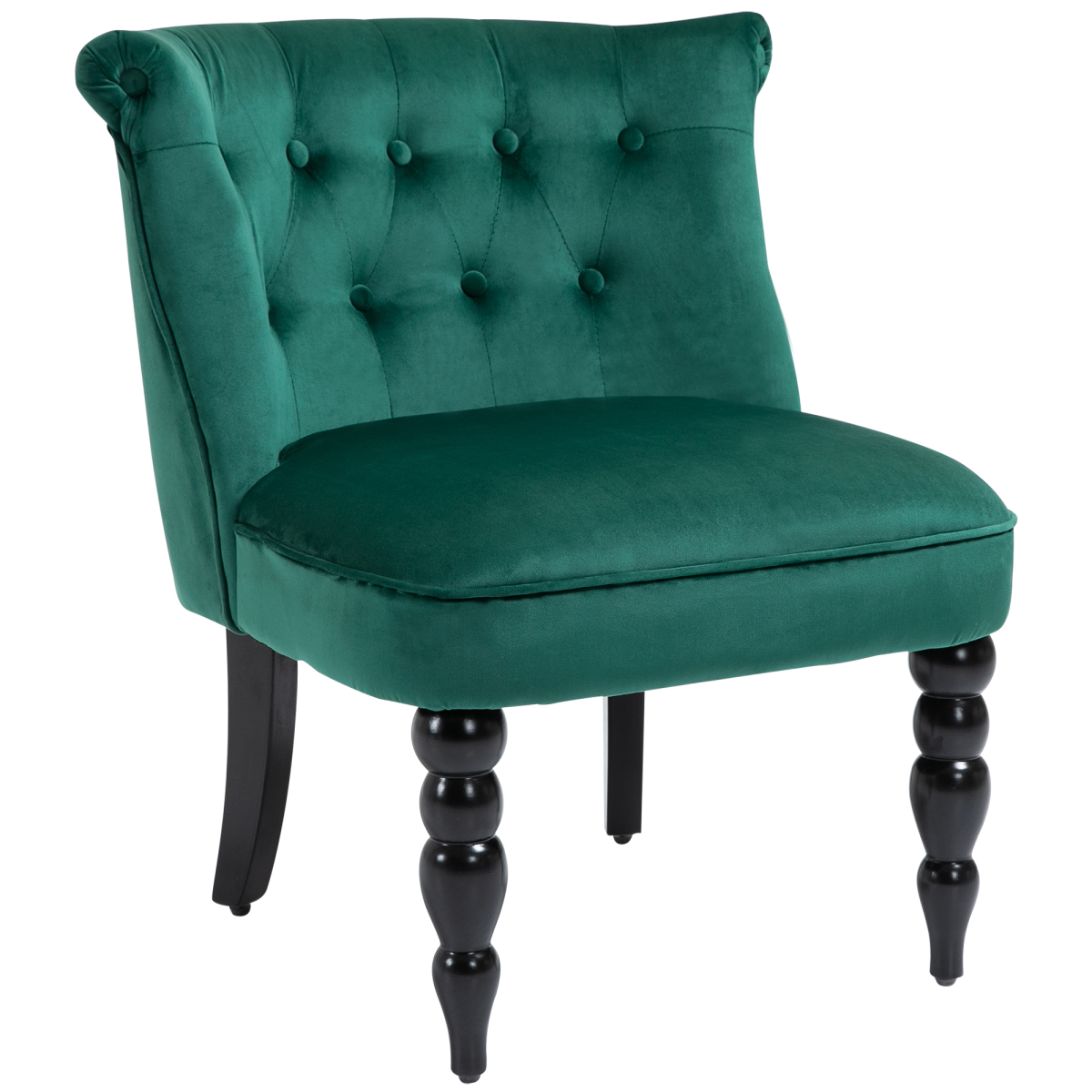 HOMCOM Velvet Wingback Chair Tufted Back Rubber Wood Legs in emerald green velvet with button tufted back.